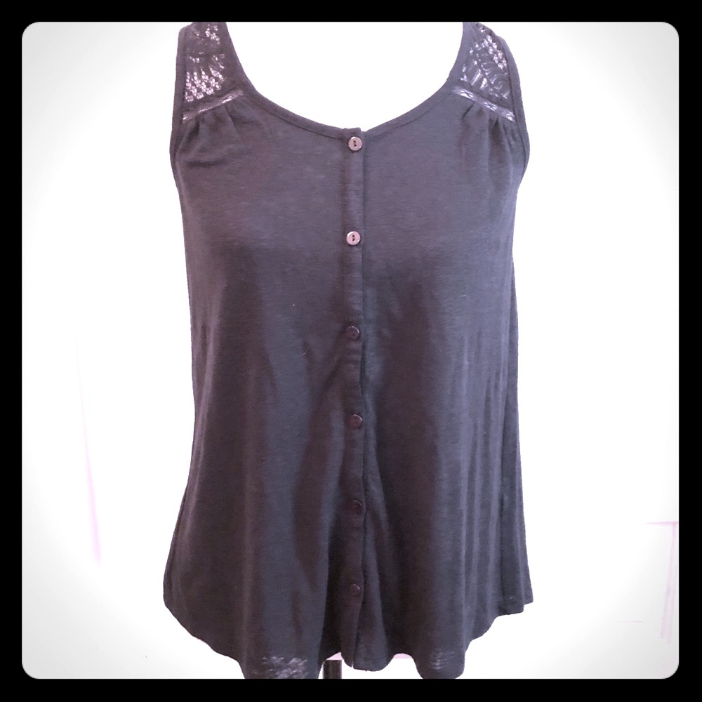 Black Sleeveless Lace Shoulder Top, Sz Sm